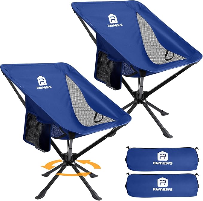 Portable Camping Chair 2 Pack 8 Seconds Quick Setup Folding Camping Chair Flexible 360° Rotation 3.8Lb Lightweight Travel Chairs for Easy Carry to Hiking Sporting Beach Blue