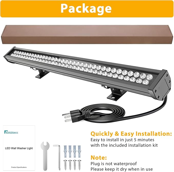 72W 7920LM Super Bright LED Wall Washer Light Bars 6000K Daylight White IP67 Waterproof Heavy Duty 120V Outdoor LED Linear Lights Bar with On/Off Switch for Landscape Building (40 Inch)