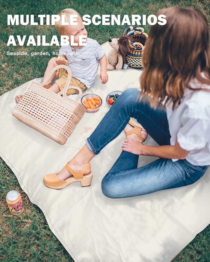 Modern Minimalism Pure Beige Beach Blanket Extra Large 118x108in Outdoor Waterproof Sandproof Picnic Blankets with Stakes Lightweight Beach Mat for Camping Travel HikingCracker Khaki Solid Color