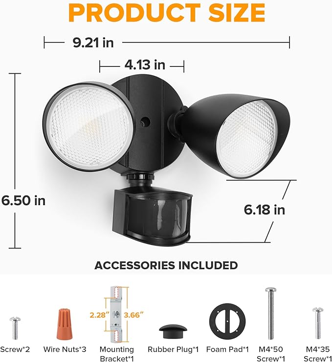 LUTEC 32W 3500 Lumen LED Security Lights Motion Sensor Light Outdoor 5000K Daylight IP65 Waterproof Dusk to Dawn Hardwired Motion Detector Flood Light for Garage Yard Porch-Black