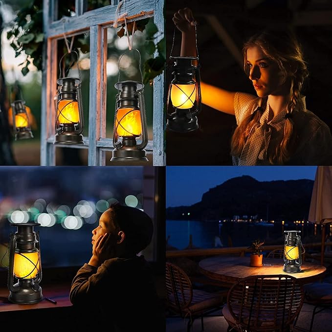 Toodour Solar Lantern Outdoor Lights 2 Pack Bronze Vintage LED Lantern with 2 Modes Waterproof Hanging Solar Lights for Camping Patio Garden Yard Outdoor Decorations