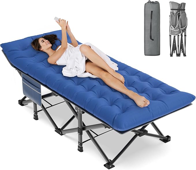 ZENPETIO Oversized XXL Folding Camping Cot Heavy Duty Sleeping Cot for Adults with Mattress and Pillow Portable Cot Bed with Carry Bag for Outdoor Camp Travel Home Guest Office 78x32x18