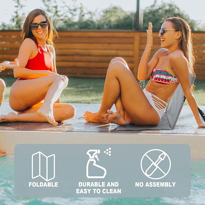 Karenhi 4 Pcs Foldable Poolside Chairs Portable Beach Chair Folding Poolside Chairs for Edge of Pool for Adults Traveling Camping Picnic Lawn Accessories (Light Gray)
