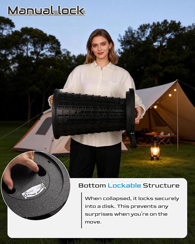 2025 Heavy Duty XXL Collapsible Stool | 1000lbs Capacity 20-in Taller &amp 13-in Wider Foldable Retractable Telescoping Stool for Adults Oversized Camping Fishing Concert Event Stadium