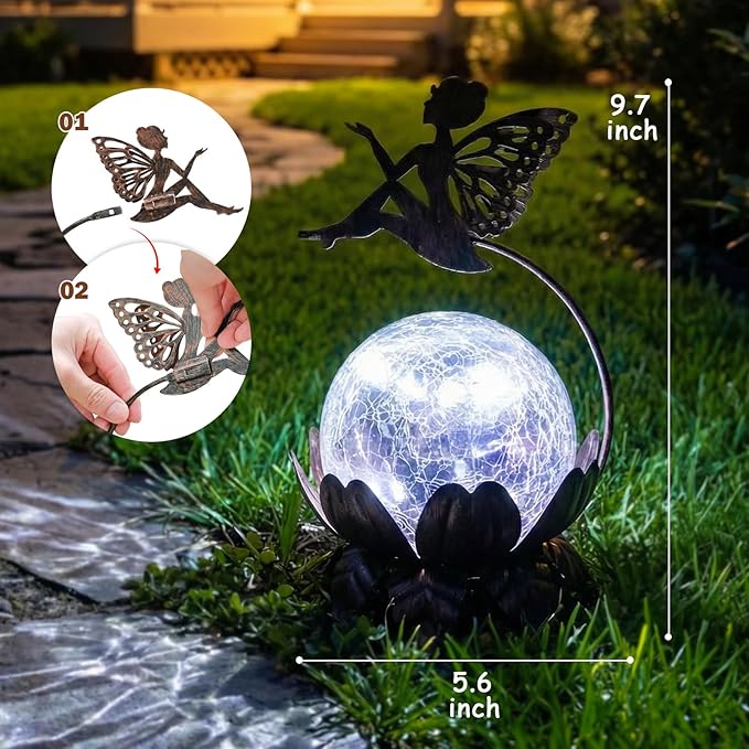 MUMTOP Solar Lantern Fairy Light Crackle Glass Solar Lights Outdoor LED Waterproof Tabletop Lamp for Table Yard Garden Patio Lawn Decor