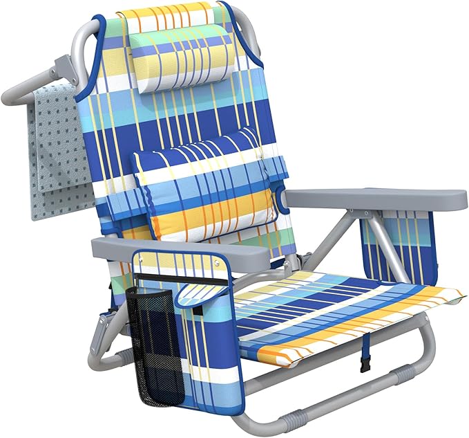 ZENPETIO Beach Chair Camping Chair for Adults Reclining Backpack Chair for Pool Beach Camping Outdoors