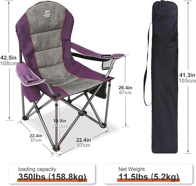 Camping Chairs for AdultsHigh Back Folding Camp Chair with Cup Holder and Cooler BagHeavy Duty Outdoor Lawn ChairsPerfect for CampingHikingPicnicsand Beach TripsPurple