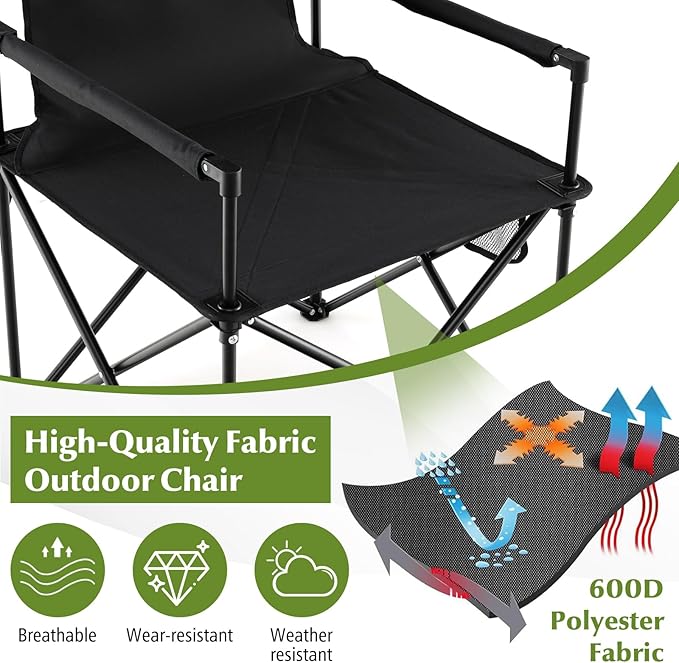 Tangkula 3 Piece Camping Chairs with Table Portable Folding Lawn Chair with Side Table Carrying Bag Side Storage Pocket 2 Cup Holders Outdoor Beach Chair Set for Backpacking Travel Camp