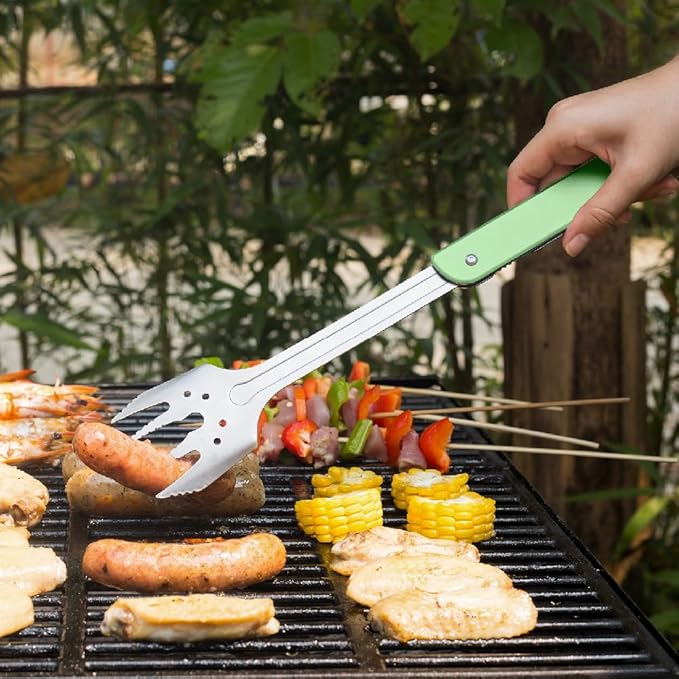 ROXON S601 14 6 in 1 MBT3 Folding Grill Utensils Set Fork Spatula Grilling Knife Tongs Opener for Backyard Barbecue and Camping(Green)