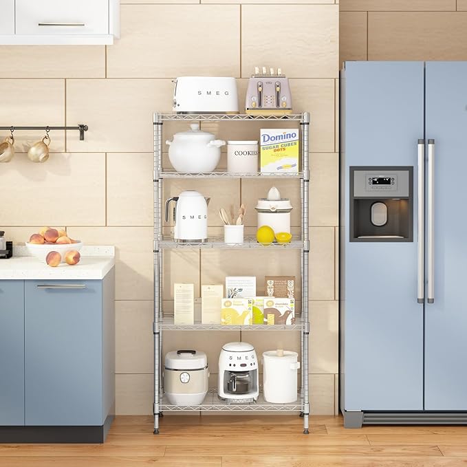 Adjustable Chrome Plated Iron Storage Rack 5-Layer Floor Standing Storage Rack Silver (35.43 X 13.78 X 70.87)“
