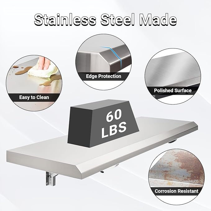 Folding Concession Shelf 36 x 18 Stainless Steel Drop Down Serving Food Shelf for Concession Windows