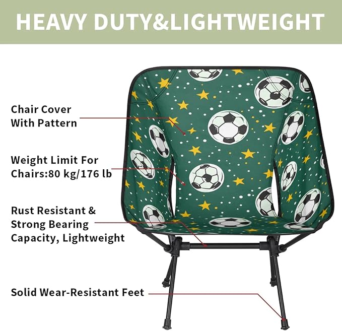 Honeybaby Folding Camping Chair Soccers Stars Print Camping Chairs Lightweight Portable Chair Outdoor Foldable Chairs for Camping Travel Picnic Beach Hiking