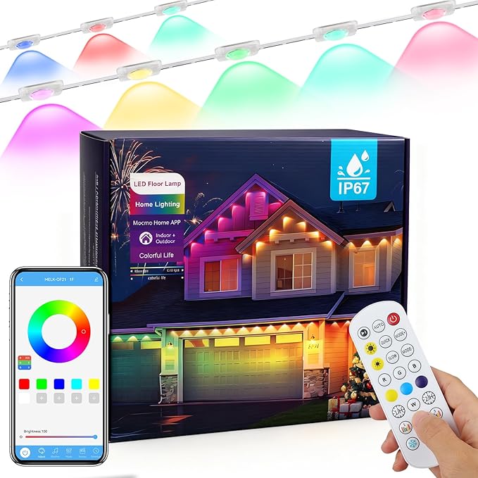 Permanent Outdoor Lights 250FT RGBIC LED Smart LED Lights App/Remote Control IP68 Waterproof for Holiday Decor 50 Scene Modes DIY Lights Color Lighting Timing for Christmas Halloween Party