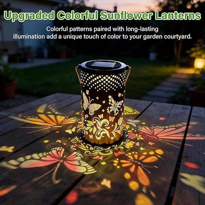 Colorful Solar Lanterns Outdoor Waterproof Garden Decor LED Butterfly Solar Lights Gifts for Women Mom Sister Grandma Metal Hanging Lantern for Outside Table Tree Garden Patio Yard Lawn Porch Decor