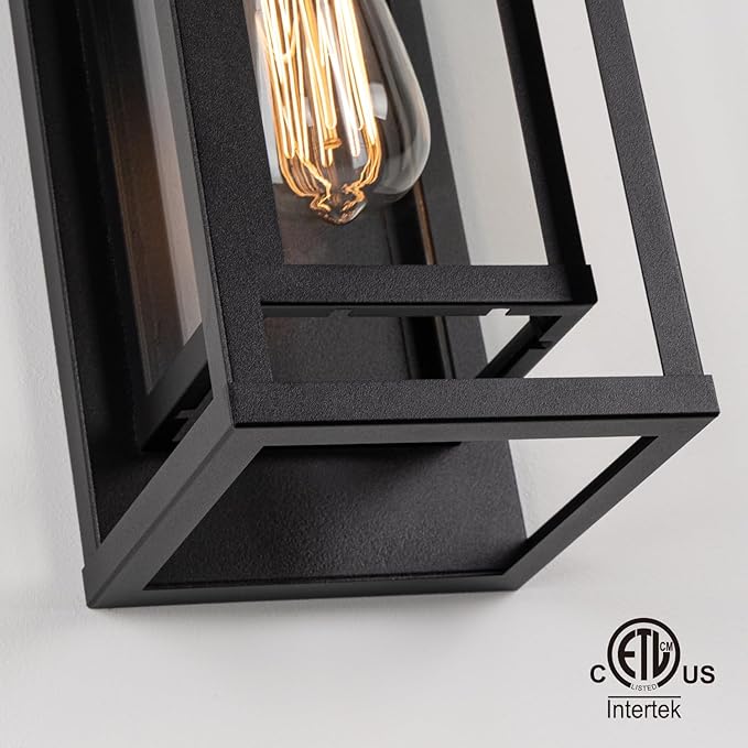 mirrea 14 Dusk to Dawn Outdoor Wall Sconce 1 Light in Matte Black Rectangular Metal Frame and Clear Glass Shade Waterproof Porch Light Patio Light