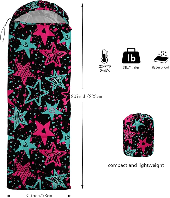 QOOMO Axolotl Cute Camping Sleeping Bags3 Season Warm &amp Cool WeatherLightweightWaterproof Sleeping Bags for Adults &amp KidsTravelingand Outdoors