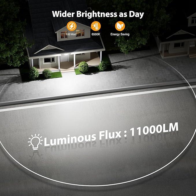 Onforu 100W 11000LM Flood Lights Outdoor Brightness Security LED Flood Lights with 3 Adjustable Heads Switch Controlled IP65 Waterproof 6500K Outside Exterior Flood Light for Yard Garage Eave Patio