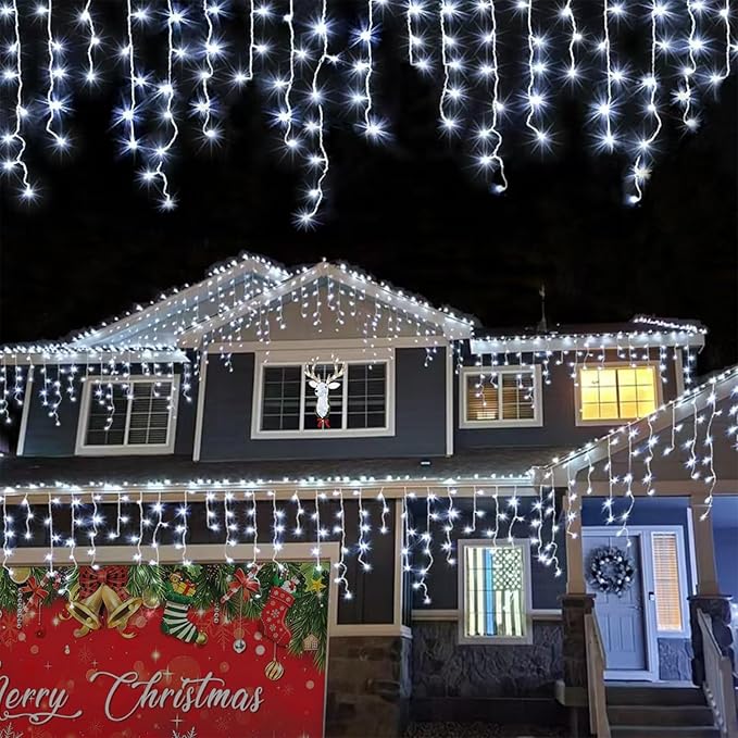 YEGUO 66ft 800 LED Icicle Lights Outdoor Waterproof 160 Drops Icicle Christmas Light Connectable 8 Modes White Icicle Xmas Lights with Timer Memory