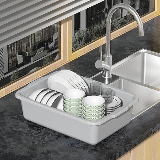 13 L Plastic Commercial Wash Basin Food Service Bus Tubs Light Gray 4 Packs