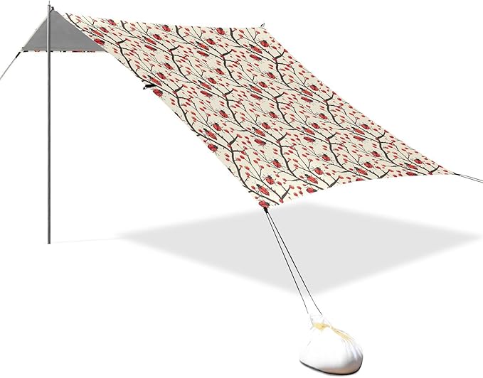 ALAZA Lady Bug Poinsettia Beach Tent Sun Shelter UPF50+ Protection Beach Shade Canopy w/ 4 Sandbags for Outdoor Camping Fishing Backyard Fun Picnic 10x9 ft