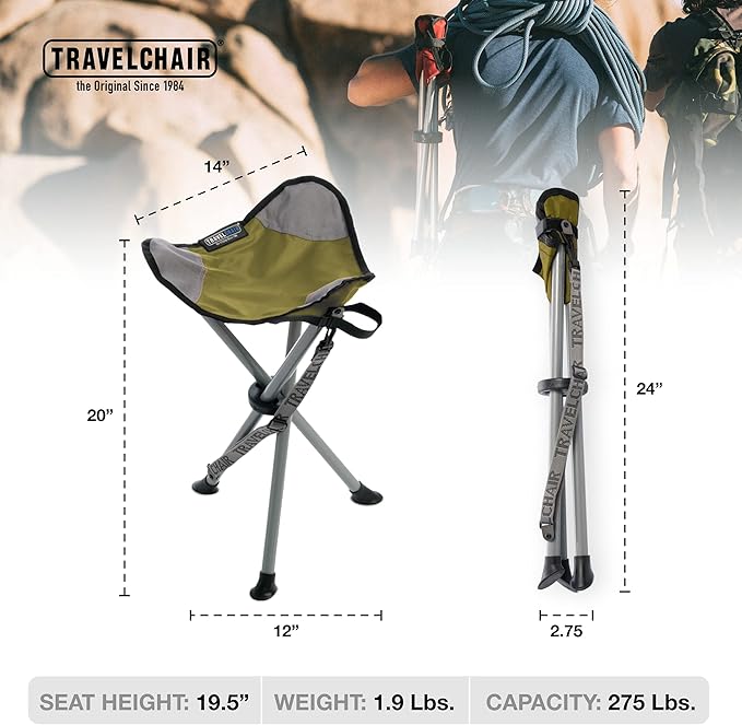Travel Chair Slacker Tripod Chair for Camping Lightweight Chair Adjustable Carry Strap for Easy Transport | Oversized Duck Feet for Improved Stability | Perfect for Outdoor Adventures (Green)