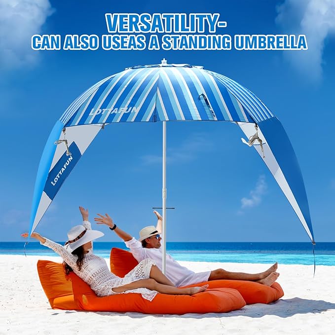 Beach Shelter Umbrella Premiere UPF 50+ Umbrella Shelter for Sun and Rain Protection for Adult (10-FootBlue Stripe)