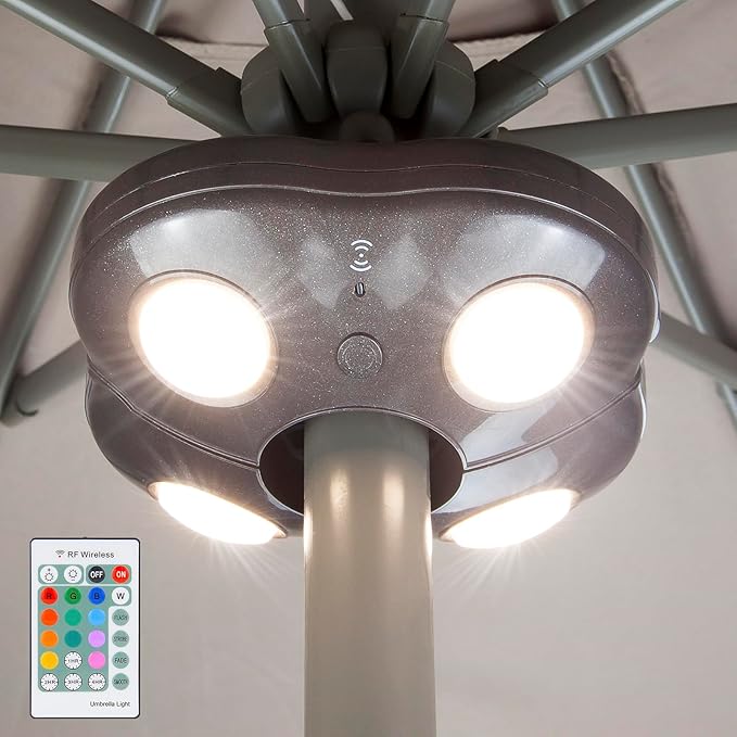 Umbrella Light Battery Operated 16 RGB Color Changing Patio Umbrella Lights with Remote Outside Under Umbrella Lights for Offset Parasol Tent-Bronze