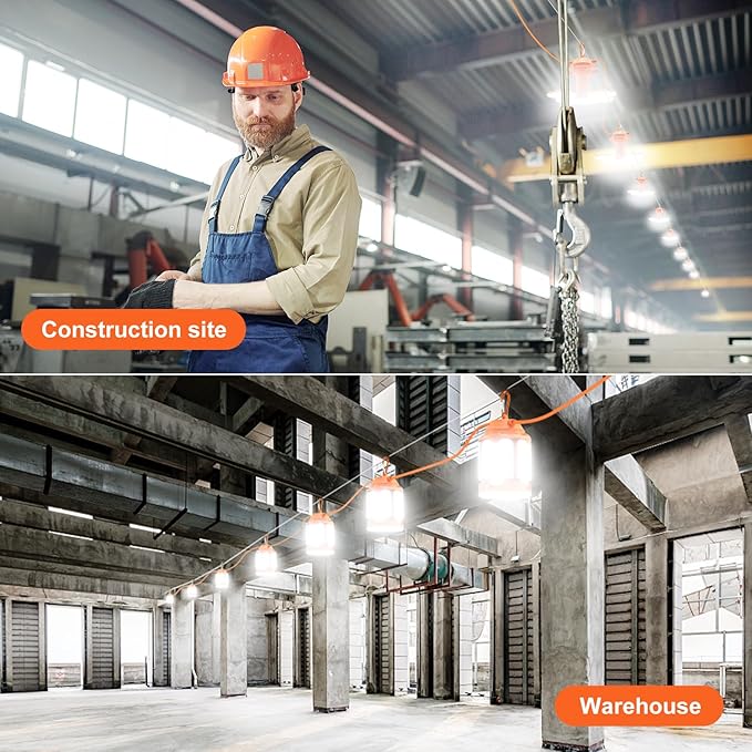 100ft Construction String Lights 300W LED Industrial Grade 30000LM Super Bright Work String Lights for Construction Sites Temporary Work Job site Indoor and Outdoor Lighting (100ft)