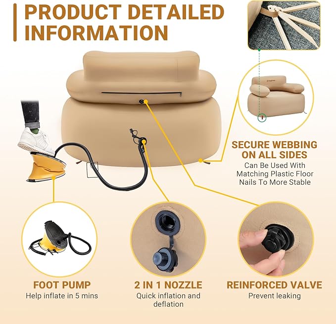 KingCamp Double Camping Inflatable Couch 880LB Heavy Duty Outdoor Loveseat Air Sofa Reinforced Dual-Layer Rip-Resistant 2 Person Inflatable Sofa for Camping Backyard RV &amp Patio