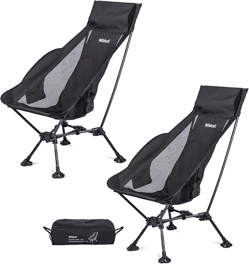 WildCall Lightweight Folding High Back Camping Chair with Head Support Compact Beach Chair with Anti-Sinking Large Feet and Three Tilt Angles Adjustment