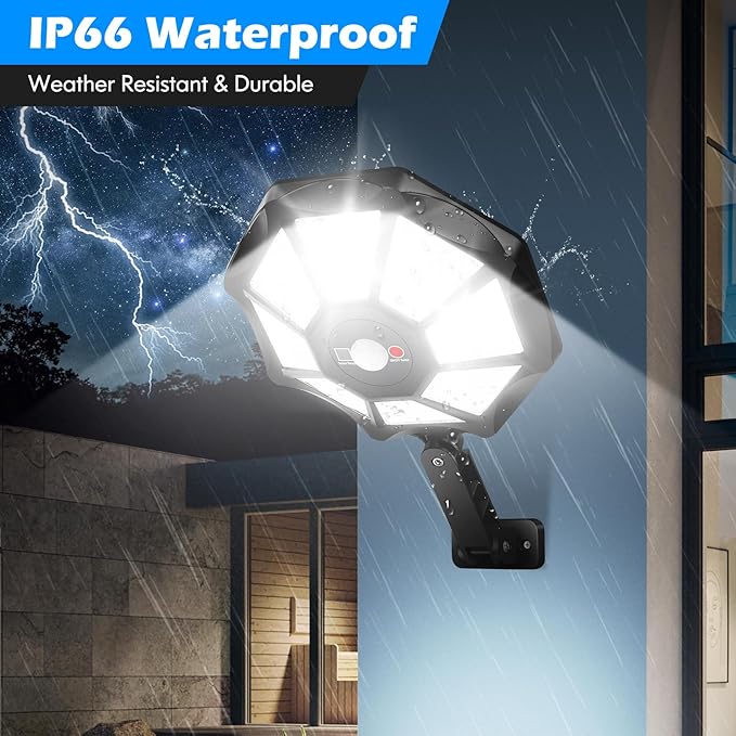 Solar Flood Lights Outdoor 4-Pack Black 30000 Lumen 3E+2 Watts 672 LED Motion Sensor Dusk to Dawn Waterproof Modern Style Ideal for Outdoor Spaces