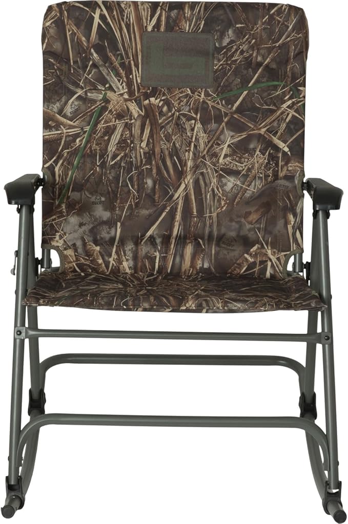 Banded Folding Rocking Chair | Lightweight Portable Weather-Resistant Extra-Wide Padded Outdoor Hunting &amp Camping Chair with Tubular Steel Frame &amp Armrests Realtree Max-7