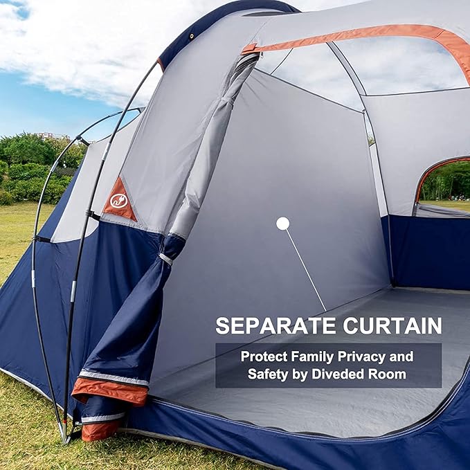 HIKERGARDEN 10 Person Camping Tent - Portable Easy Set Up Family Tent for Camp Windproof Fabric Dome Tent Outdoor for Hiking Backpacking Traveling-14'x11'x74in(H)