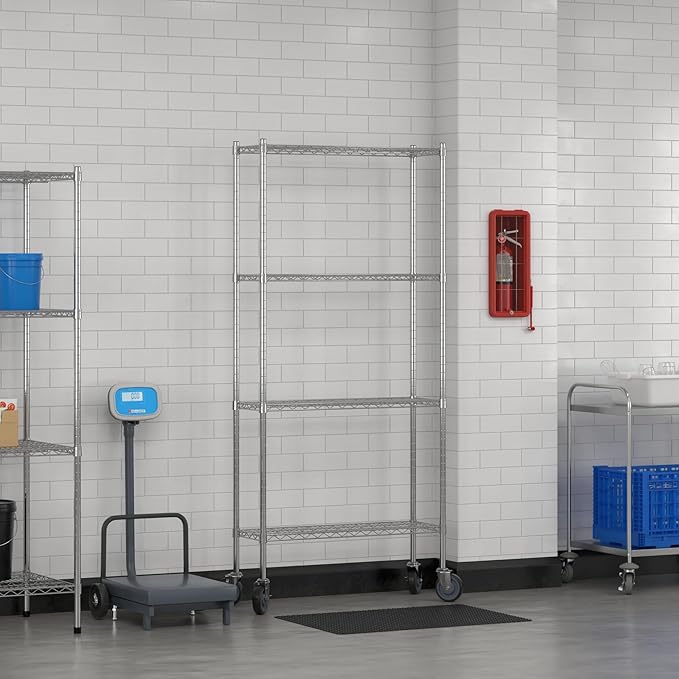 Commercial NSF Listed Chrome Mobile Wire Shelving Kit 12 x 36 x 80 with 4 Shelves Perfect for Warehouse Walk-in Refrigerator Freezer Grocery Store Restaurant Dishroom