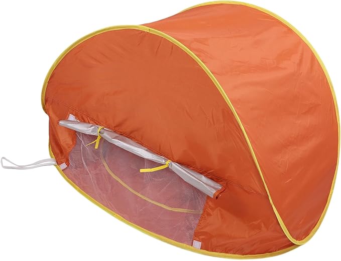 Pop Up Beach Tent Sun Shelter Baby Beach Tent Portable Shade Pool Sun Protection with Storage Bag Shade Canopy for Infant Toddlers Outdoor (Orange)