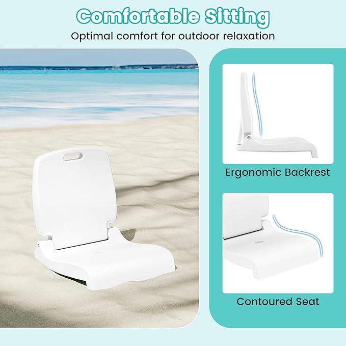 Goplus Poolside Chair for Edge of Pool Foldable Portable Flip Seat w/Back Support &amp 2 Handles Lightweight Outdoor Camping Chair for Stadium Tailgating Fishing Boats Beach (White 2 Packs)