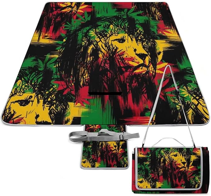 Lion of Judah Rasta Reggae Art Waterproof Outdoor Picnic Blanket Sandproof Beach Mat for Camping Hiking Grass Travelling
