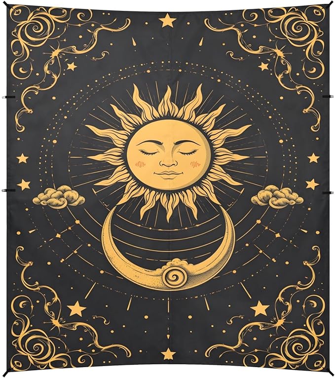 ALAZA Sun Moon Cloud Alchemy Astrology Beach Tent Sun Shelter UPF50+ Protection Beach Shade Canopy w/ 4 Sandbags for Outdoor Camping Fishing Backyard Fun Picnic 10x9 ft