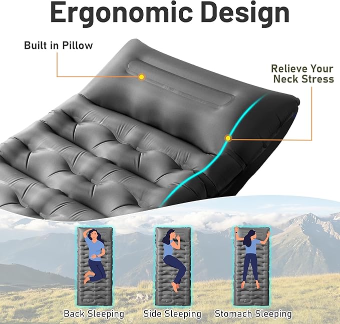 KASBAH Camping Sleeping PadExtra Wide 6 inch Thick Inflatable Sleeping Pads with Built-in Foot Pump and PillowUltralight Camping Mat Gear for Outdoor HikingCamping