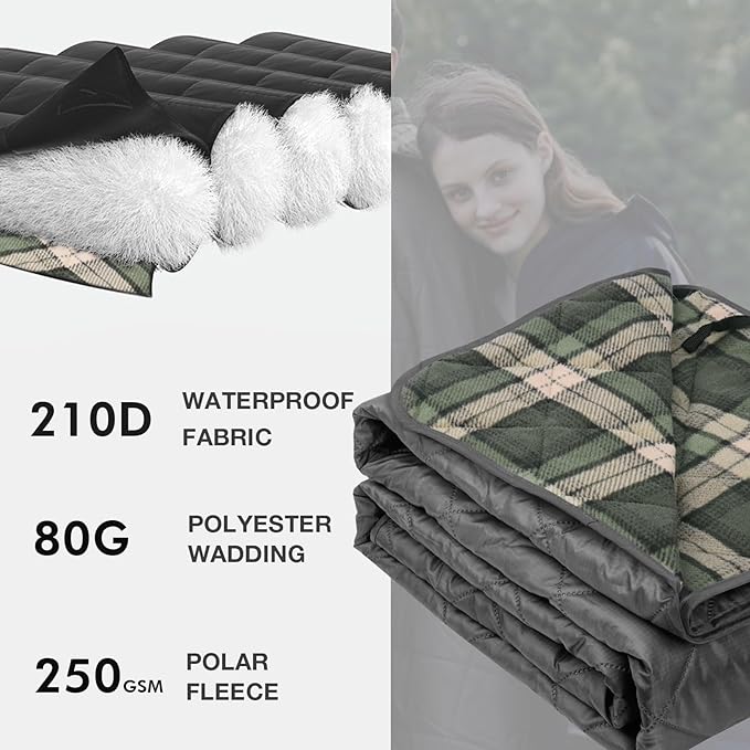 DUKUSEEK Waterproof Stadium Blanket Hooded Outdoor Blankets Waterproof Windproof for Cold Weather Emergency Warm Blanket with Quilted Cotton and Thick Fleece for Picnic Camping Outdoor Sports…
