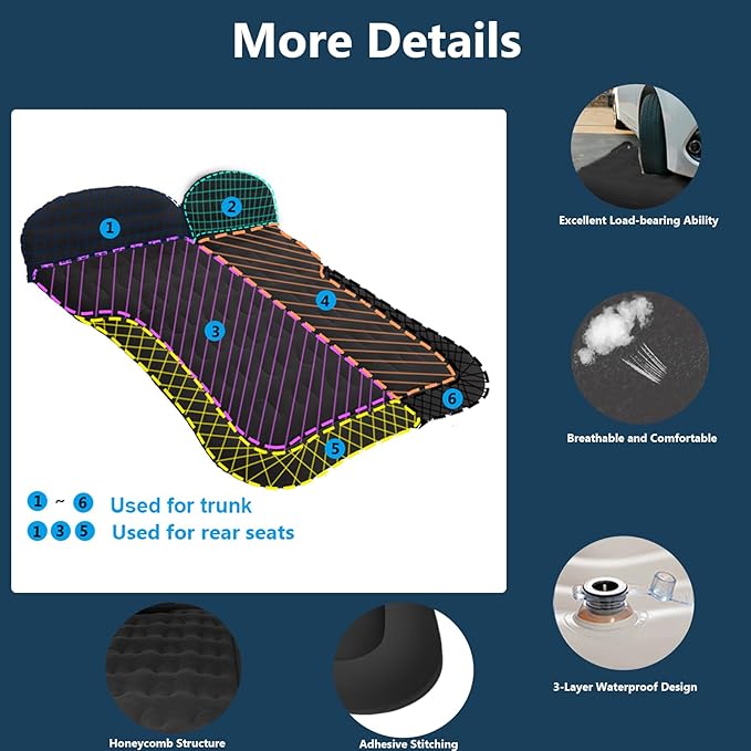 SUV Air Mattress for Camping Air Mattress for Car Compatible with SUV Camping Bed with Pump Inflatable Sleeping Pad for Car Backseat Truck Travel Bed for Road Trip (Black)
