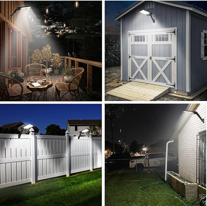 Aqonsie Solar Lights Outdoor with Remote 56LED 180° Adjustable Angle Security Night Light Outside Motion Sensor Remote Control &amp 3 Lighting Modes Solar Lights for Backyard Gutter Courtyard Deck H