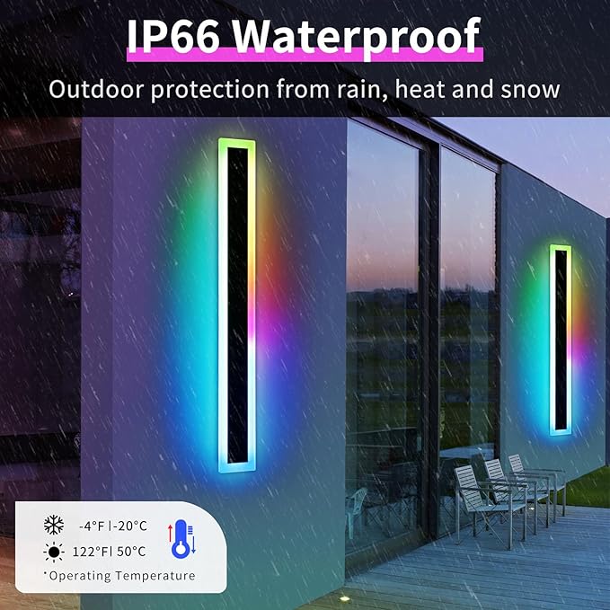 Widened 2 Pack Long RGB LED Wall Lights 39.3inch Modern Dimmable Outdoor Sconces 10 Colors Remote Control IP65 Waterproof Garage Wall Mount Lighting Fixtures for Entryway Yard Patio