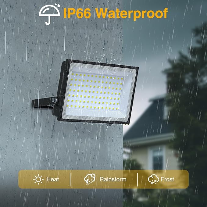 Onforu 100W Dusk to Dawn LED Outdoor Flood Light with Timer 9000LM Adjustable Brightness Work Light IP66 Waterproof Security Light with Plug for Yard 2 Pack