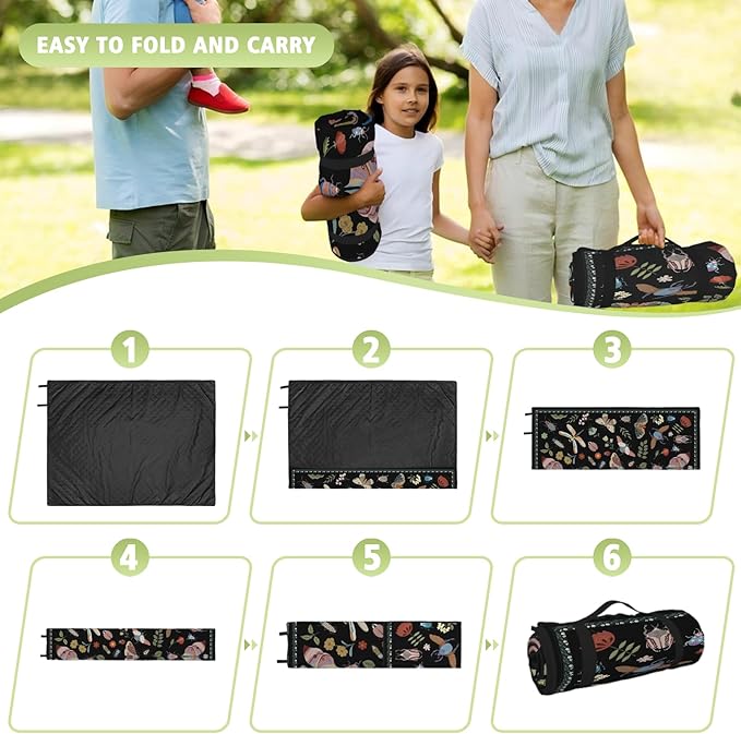 Insect Picnic Blankets Waterproof Foldable 60″X80″ Packable Picnic Mat Boho Outdoor Blanket for Grass Large Beach Blanket Sandproof Picnic Accessories for Camping Music Festival Park Lawn Travel