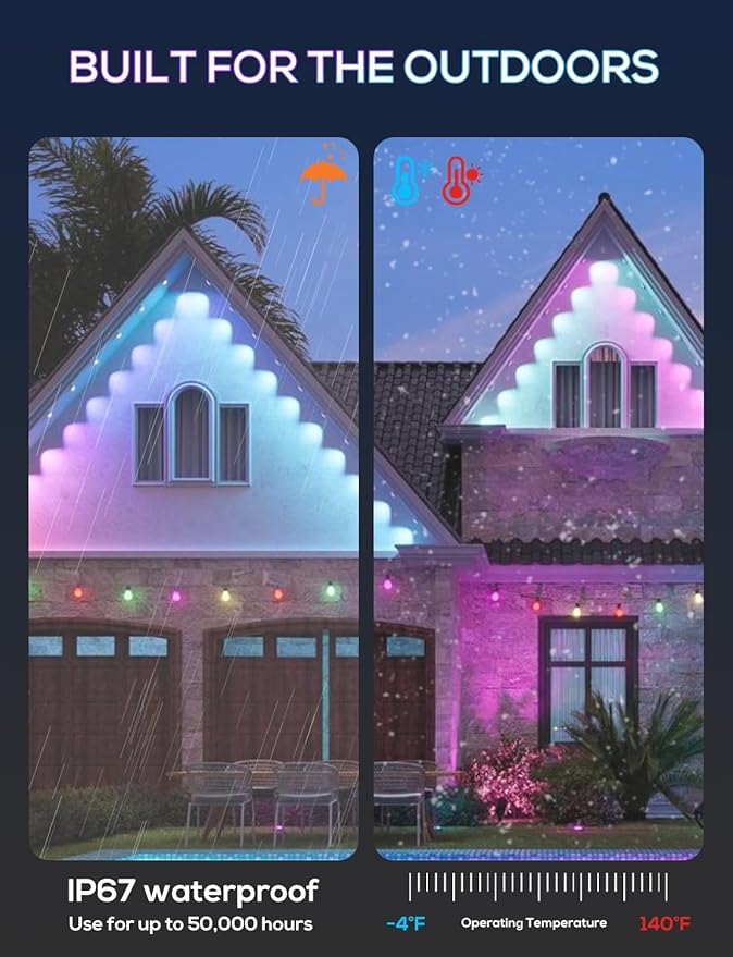 Permanent Outdoor Lights for House 100ft AI Smart Eave Lights with 60 LED Lights 66 Scene Modes with App/Remote Control for Christmas Decor IP67 Waterproof Compatible with Alexa Google Assistant
