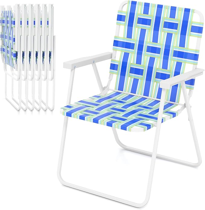 S AFSTAR Beach Chair Set of 6 Portable Folding Lawn Chairs Webbing with Webbed Seat &amp Back Lightweight Foldable Heavy Duty Camping Chairs 330 lbs for Outside/Outdoor Patio Pool Garden Yard