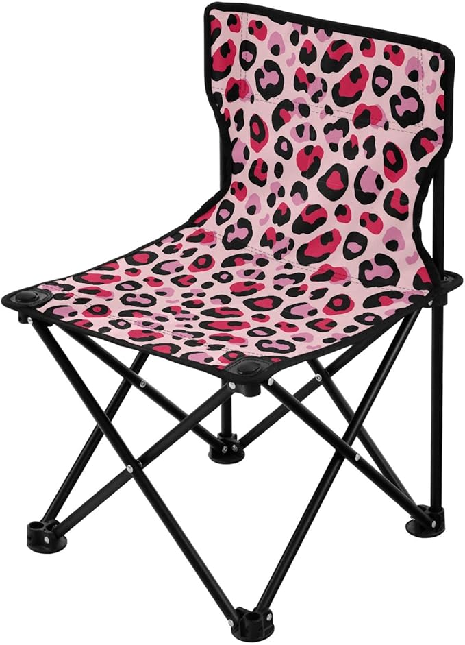 Gredecor Foldable Beach Chair Small Camping Chair Lightweight Camp Chair Outdoor Camping Chair Leopard Skin Pink Color