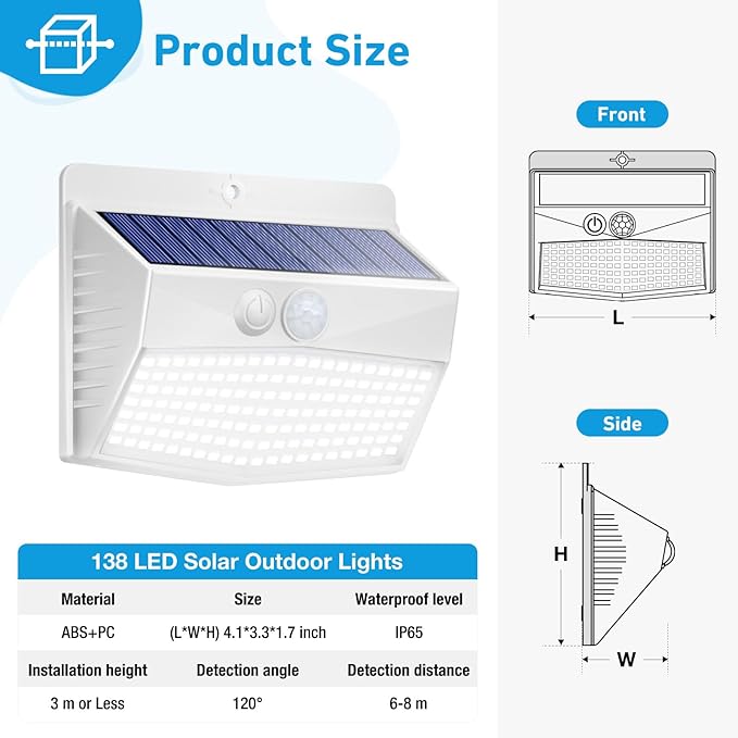 Peasur [12 Packs] Solar Outdoor Lights Motion Sensor Solar Security Lights Waterproof with 3 Lighting Modes Solar Powered Wall Lights Outside for Garden Fence YardWhite