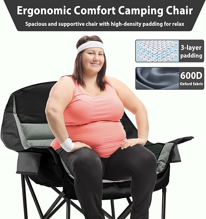 Oversized Camping Chair Portable Folding Camping Chairs with Side Pocket Cup Holder and Carry Bag Heavy Duty Outdoor Camping Chairs for Adults Fishing Sports Trip up to 400lbs Style 4